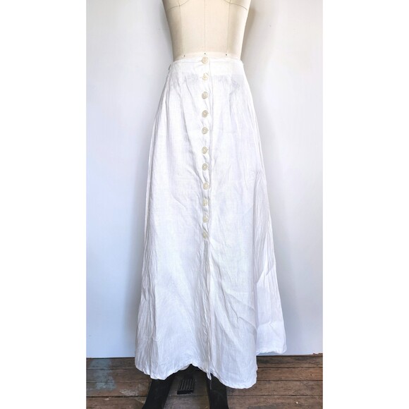 Vintage Off White Linen High Waisted Maxi Skirt by Geoffrey Beene Button Down XS - Picture 4 of 10
